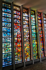 Stained glass at Coychurch Crematorium.
