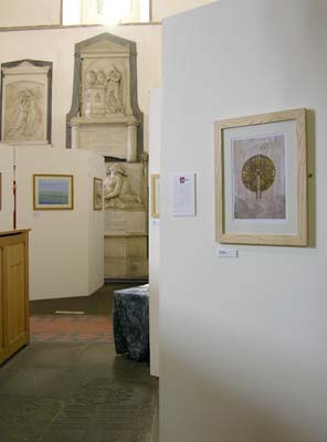 Photograph showing work exhibited in Brecon Cathedral.
