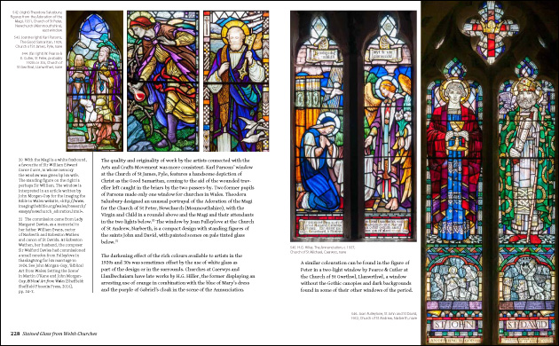 Double page spread with Arts and Crafts stained glass.